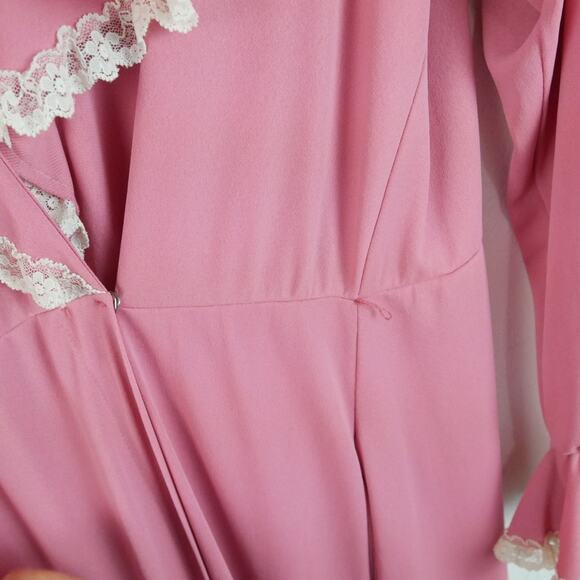 Vintage Small Robe Pink Lace Ruffle Collar Coquette Dollette Retro Dainty Long - Picture 4 of 13